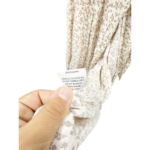 Angel Maternity Cream Pink Floral Wrap Maxi Dress Minimalist Womens Large - Picture 4 of 8